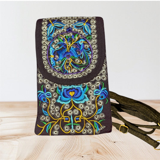 Blue Embroidered cell phone bag